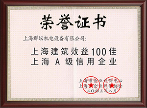 上海建筑效益100佳企业荣誉证书